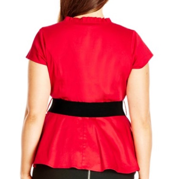City Chic Plus Size Belted Peplum Rockabilly Top in Red/Black (Sweet Swallow) - Picture 4 of 9